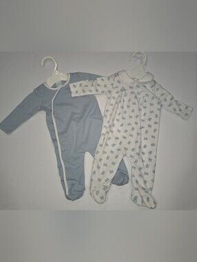 0Edgehill Collection Set Of Two Blue & White Footed Baby One-Piece Size Newborn